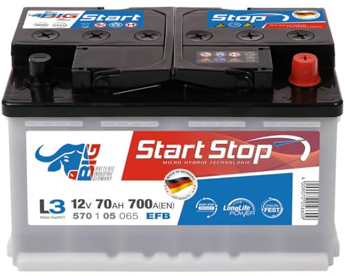 BIG Start-Stop EFB Autobatterie 12V 70Ah 700A/EN Starterbatterie | Wartungsfreie Batterie für PKW ersetzt 72Ah 75Ah