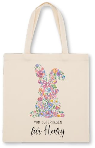 smartaini Personalisierter Stoffbeutel Kinder Ostern mit Namen – Jutebeutel aus Baumwolle als Osterkörbchen zum Befüllen – Ostertüte & Geschenkbeutel für Mädchen & Jungen