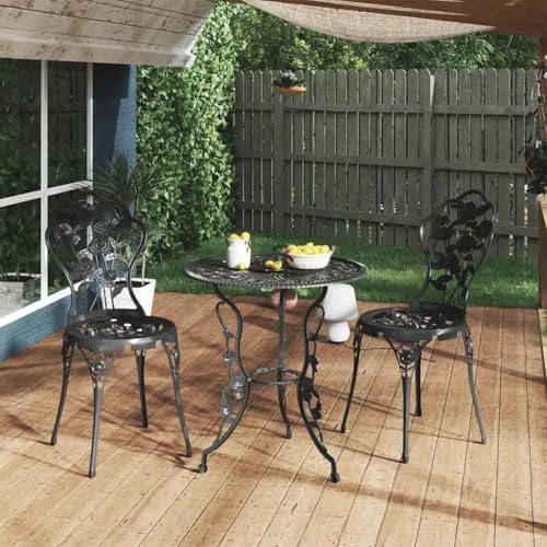 FWIKDUN Dekoratives Bistro-Set mit gusseisernen Beinen für Außenbereich, langlebiges Gartentisch-Set aus Aluminiumguss schwarz, wetterfeste Gartenmöbel Bistro-Set mit Blumenmuster,