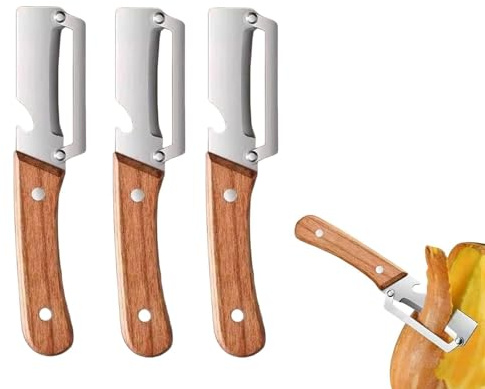 Pelapatate Multifunzionale per Cucina,con lama in acciaio inox ultra affilata e manico ergonomico in legno,Utensile Da Cucina Con Lama in Acciaio Inossidabile Adatto per frutta e verdura (3pcs)