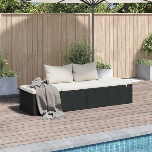 KKHOMEI Gartensofa mit Liegefunktion Balkon Liegesofa Rattan Sonnenliege Balkon Bank Verstellbar Gartenliege Sofa Liege Lounge Sofa Outdoor mit Schlaffunktion Rattansofa 195×60 cm