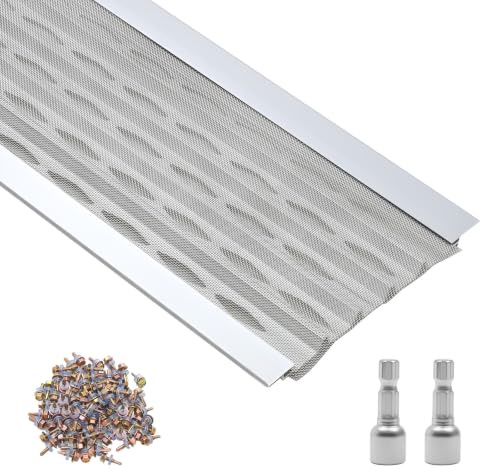 VEVOR Protector de Canalón de 127 mm x 30,48 m, Rejilla para Canalón de Aluminio con Malla Inoxidable, Cubierta Antihojas con Drenaje, Tornillos para Agujas de Pino, Tejados, Residuos, 20 Unidades