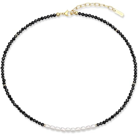 COAI Damhalsband för Sommar i Hårdsten och Odlade Färska Vattenpärlor, Elegant Rundhals Dam Justerbar 40+5 cm, 40+5cm, Sten, Turmalin Pärla