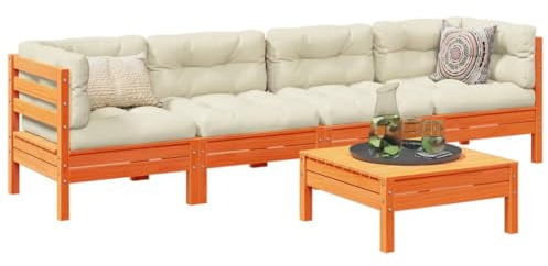 Lot de 5 meubles de jardin avec coussins, bronze cireux, pin massif, loisirs modulaires pour terrasse et terrasse, 110 kg par place