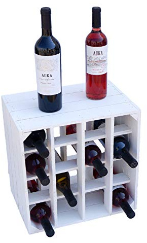 Kistenkolli Altes Land Weinregal 16er weiß/Natur/geflammt Maße 40x40x27cm Regalkiste Flaschenablage Apfelkiste/Weinkiste