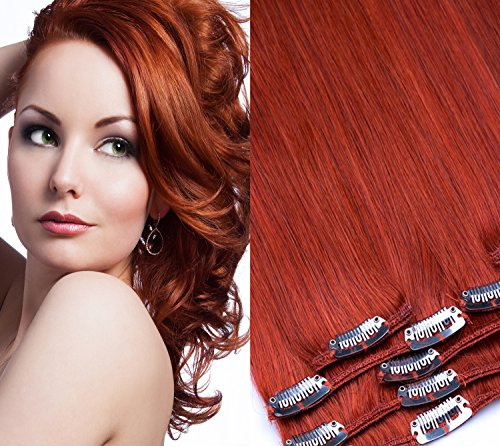 Clip In Extension Set 7 Teile glatt 55cm Haarverlängerung Haarteil 100% Remy Echthaar Clip in Hair Extension von GlamXtensions in Farbe: 640 kupfer