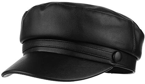 GEMVIE Frauen Männerhut mit Visier PU Leder Retro Klassischer Matrosenhut Damen