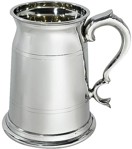 Zinn Quart Krug 2 Pint Doppelte Linien Old London Style mit Scroll-Griff Möglich für Gravur Personalisierte Geschenke für Männer und Frauen