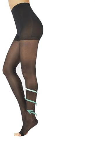 Zehenfreie Medizinische Strumpfhose mit Starker Abgestufter Kompression 15-21 mm/Hg | Open Toe Elastische Stützstrumpfhose | Schwarz, Hautfarbe | S, M, L, XL | 140 DEN | Made in Italy