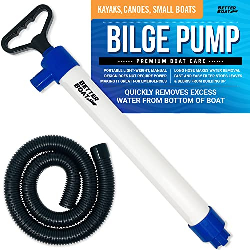 Manual Bilge Pump for Boats with 39 Hose, Hand Water Pump for Kayak Canoe and Dinghy, Portable Handheld Siphon Bailer, 20 GPM Suction, Marine Grade - Better Boat
