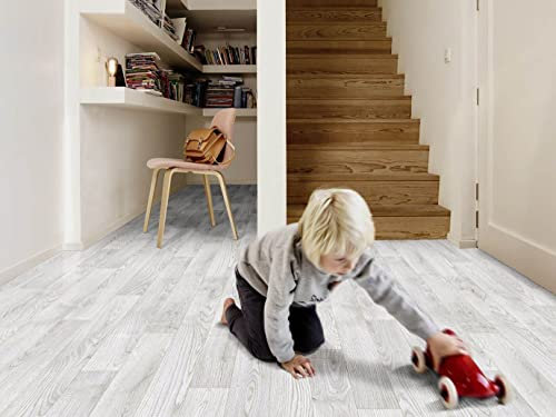 PVC Bodenbelag Vinylboden in weiß gemasertem Holz, Zuschnitt (2m breit, 3,5m lang)