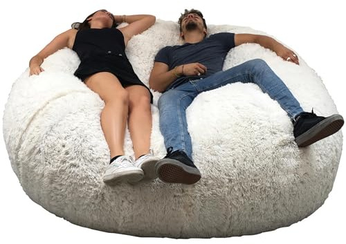 bananair - Sitzsack XXL mit Füllung für Erwachsene - Ultra Weich und Bequem mit Schaumstoff Füllung - Maschinenwaschbarer Bezug - Giant Bean Bag Chair, Sofa, Bed, Couch (180 cm, Weiß)