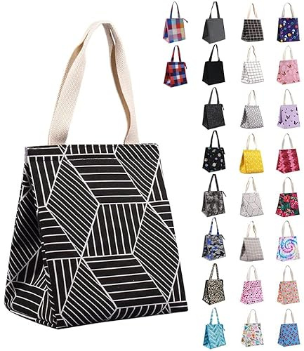 iknoe Insulated Lunch Bag for Women, Durable Wide Open, Foldable and Portable Lunch Bag with Inner Pockets, Water Resistant Thermal Lunch Cooler for Adults and Kids, Picnic, Beach,