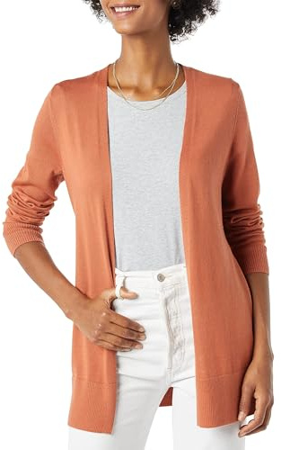 Amazon Essentials Women's Lightweight Long-Sleeve Open-Front Long Cardigan Sweater, Regular Fit, Caramel, X-Small
