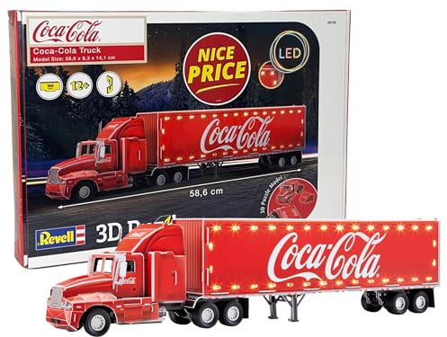 Revell Nice Price 3D Puzzle I Coca-Cola Weihnachtstruck mit LED-Beleuchtung I Ideale Geschenkidee für Jungen, Mädchen, Kinder und Erwachsene ab 10 Jahren I Coca Cola Truck selber nachbauen