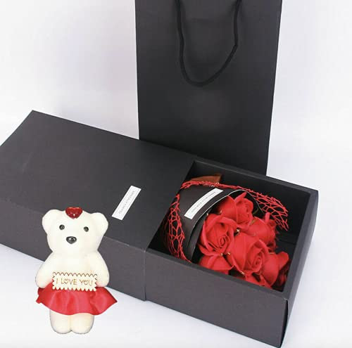 Blumenstrauß mit Rosen mit Teddy-Puppe mit Box Geburtstag Hochzeit Valentinstag Liebhaber Geschenk Schaumstoff Bouquet von Rosen für Geschenk Freundin Mutter
