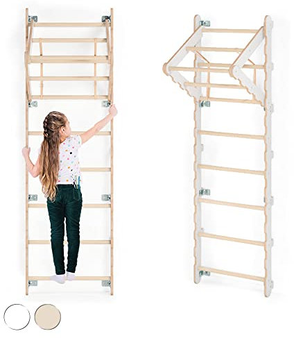 MAMOI® Klettergerüst Indoor, Sprossenwand für Zimmer, Turnringe für Klettern, Kletterwand und spielgeräte, Turngeräte mit Klimmzugstange für drinnen, Sportgeräte