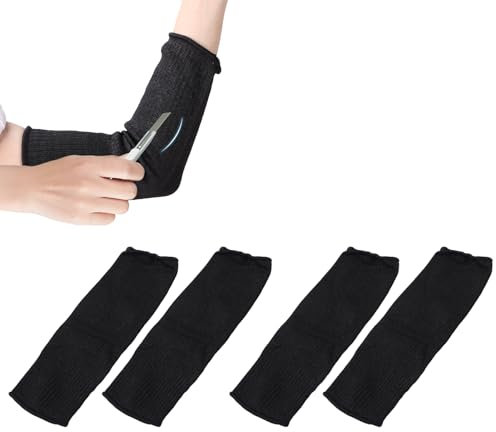 Agatige Lot De 4 Manchons Résistants Aux Coupures, Manchons Anti-Morsure De Bras Protège-Bras Réglables Gant Anti Coupure Protection Avant Bras Pour Jardin Cuisine Travail Agricole - Noir