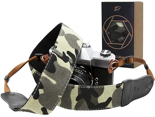 Padwa Lifestyle Sangle Appareil Photo - Extrémités en Cuir de Vachette Ddouble Couche,Sangle D'appareil Photo en Coton Brodé de 2,Bandoulière Photographe Réglable Pour Tous Les Appareils Photo DSLR
