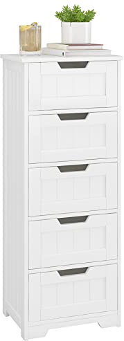 FOREHILL 102cm hoch Badschrank schmal Badezimmerschrank 40cm breit Beistellschrank mit 5 Schubladen, für Badezimmer, Flur, Wohnzimmer, Esszimmer, 40x30x102cm(BxTxH), Weiß