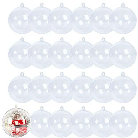 SLFYEE 24 Stücke Weihnachten Acrylkugeln Transparent Christbaumkugeln Klein Weihnachten Deko Befüllen Kugel für Weihnachtsbaum Geschenke Hochzeit Party 60mm