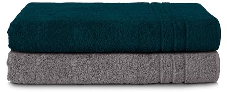 Komfortec Asciugamani 2 per Sauna 80x200 cm in 100% Cotone,470 g/m², Asciugamano Doccia Grande, Morbido, Asciugatura Rapida, Grigio antracite/Petrolio