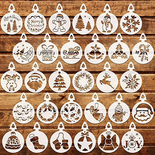 OOTSR 30 Pcs Christmas Coffee and Baking Stencils for Decoration， Cake Embossing Template Cookie Accessories，Latte Art Baking & Hot Chocolate Cupcake Cappuccino Decoration Stencil
