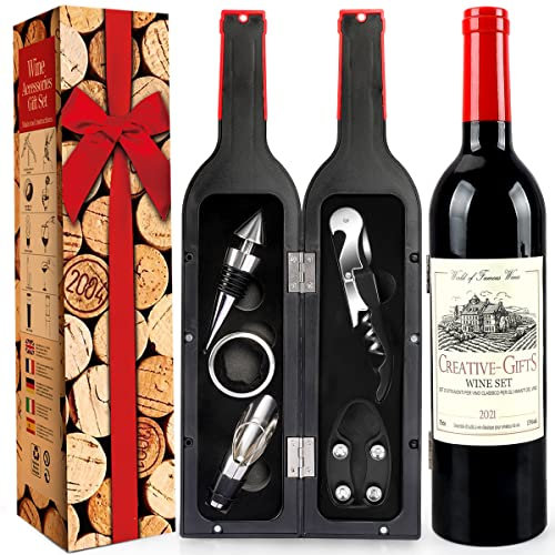 ZBPASL Set di Accessori da Vino a Forma di Bottiglia di Vino,Accessori per Il Vino Include cavatappi,Tappo per Vino Vino (nero 02)