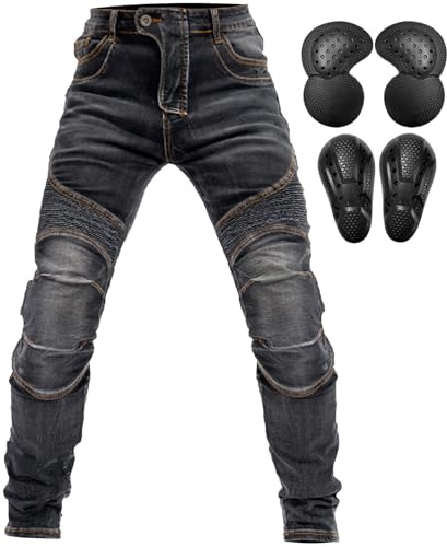 QIYUANT Homme Pantalon de Moto en Jean Stretch Anti-déchirure Casual Vintage Pantalon de Protection avec Amovible Améliorée Protéger Pads pour Racing Vélo (Noir, 3XL)