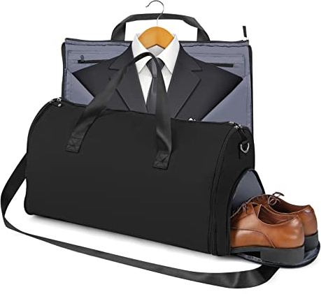 COSTWAY Travel Garment Bag, Convertible Multipurpose Carry On Duffel Bag with Shoe Pouch, 2-in-1 Waterproof Suit Carrier Bag Overnight Weekend Flight Luggage Organizer for Men Women, 50L (Black)
