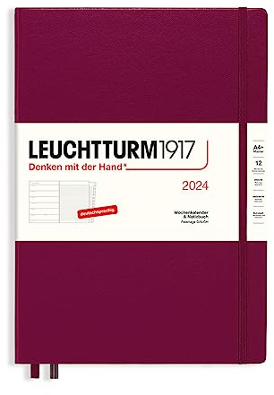 LEUCHTTURM1917 367691 Wochenkalender & Notizbuch Master (A4+) 2024, mit Extraheft für Adressen und Jahrestage, Port Red, Deutsch, 12 Monate