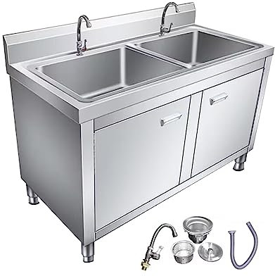 Spülenunterschrank Küchenschrank,Kommerzielle Bewegliche EssspüLe,Edelstahl Gewerbliche KüChenvorbereitungs- Und AllzweckspüLe(100cm/39.4in double slot)