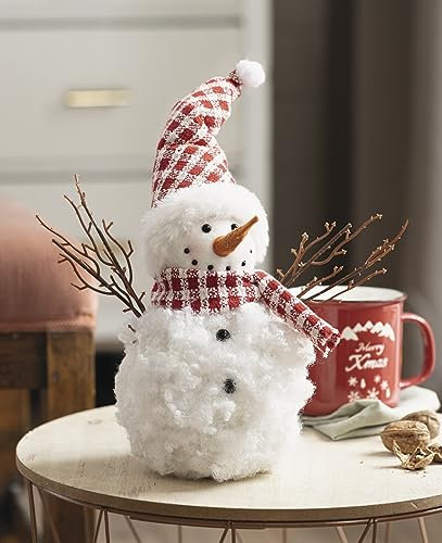 Dekoleidenschaft Dekofigur Schneemann Flauschi weiß, 33 cm hoch, Weihnachtsdeko, Winterdeko