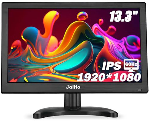 JaiHo Monitor 13.3 Pollici 1920x1080 IPS Display con HDMI VGA BNC, Mini HDMI 60Hz FHD 1080P Schermo Monitor per PC, CCTV, Telecamera di sicurezza, X-Box (13.3 inch IPS 1920×1080)