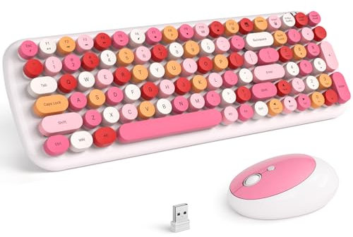 KNOWSQT Wireless Keyboard and Mouse Combo, White Mixed 100 Keys 2.4 GHz Round Keycap Typewriter Keyboards, USB Receiver Plug and Play, for Windows, PC, Laptop, Mac, Desktop