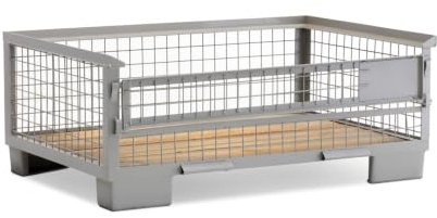 HEMMDAL Gitterbox mit halb abklappbarer Längswand | 1,5t Tragkraft | HxBxT 50 x 124 x 83,5 cm | 5 x 5 cm Maschenweite | niedrige Bauart | stapelbar | Industrie-Gitterbehälter aus Stahl | Grau