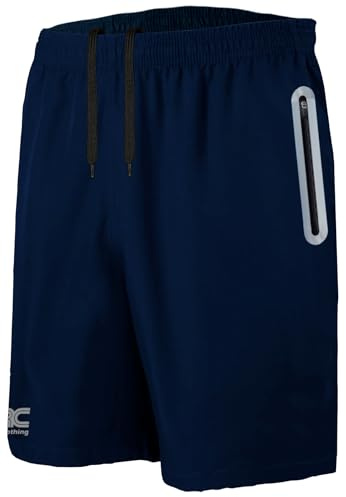 JRC Just Royal Clothing Mens Running Shorts with 2 Zip Pockets, Lightweight Shorts for Workout & Gym (Navy, M)
