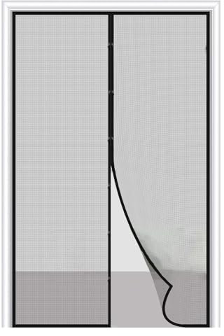 GlowSpectrum Magnetic Fly Screen For Door Frame Instant Mesh Curtain Hands Free Door Screen With Magnets For Front Back Apartment Door Patios Balcony Door Trim(90x210cm)