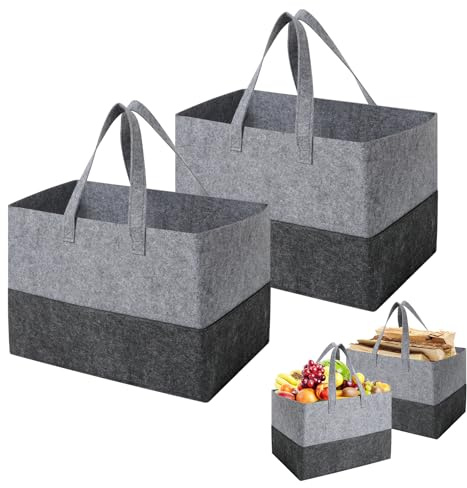 Cozary Lot de 2 sacs en feutre pliables - 38 x 25 x 25 cm - Panier à bois - Sac en feutre - Panier à provisions - Panier de rangement pour bois, journaux - Gris
