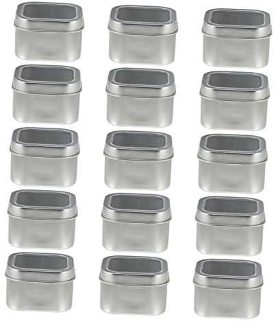 GLSTOY 15pcs Metal Tins for Candle Making DIY Square Storage Tins Window Lids Tinplate PVC Easy to Open
