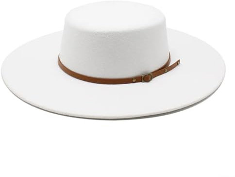 Unisex breite Krempe Fedoras Hut Elegant Filzhut Kirche Jazz Hut, weiß, 6 7/8-7 1/8