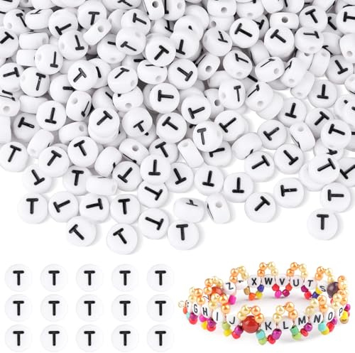 500 Stück Buchstabenperlen T für Armbänder, BuchstabenPerlen zum Auffädeln, Rund Acryl Spacer Perlen für Armbänder Selber Machen, DIY Schmuck und Basteln