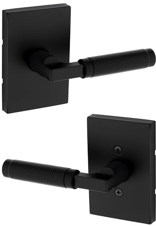 Kwikset Prava Interior Passage Door Knurled Handle, Lever for Closet and Hallway Doors, Reversible Non-Locking Handle Lever, Matte Black, with Microban Protection