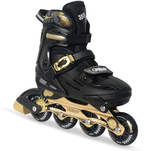 Kids Inline Skates Adjustable Light up Wheels Blades Roller for Boys Girls- Black for Teenagers Youth Racing Car Decorations Indoor Outdoor Birthday Gift for Son and Grandson (Gold，Medium）
