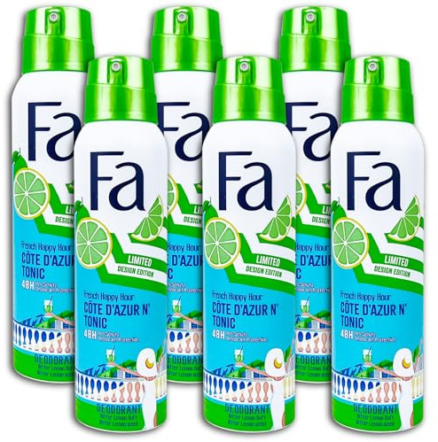 6 er Pack Fa French Happy Hour Côte d'Azur n' Tonic Deodorant Deo Deospray 6 x 150 ml