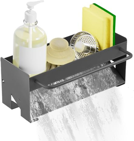 Gitohoni Kitchen Caddy Sink Organizer - Acciaio inossidabile 3 in 1 antiruggine Porta spugna Cestino per sapone Porta strofinacci per piatti Supporto per asciugatura Vassoio di scarico automatico