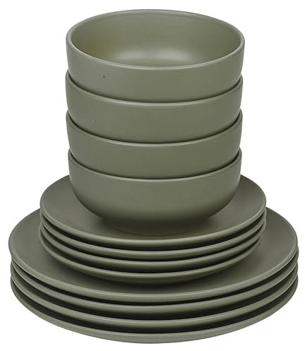 Queensway Home & Dining Stone Ceramic Dinnerware of 12/24 Pcs Crockery Plates Bowls for Dining Set, 4 Solid Colour Elegant Tableware Set - Dishwasher Safe, Dessert, Pasta, Salad Plates with Bowls