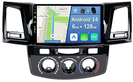 [6GB+128GB] Android 14 Autoradio per Toyota Fortuner Hilux 2005-2007-[Incorporato Carplay/Android Auto/DSP/GPS]-9 pollice IPS Touch Screen-Camera+MIC Incluso-DAB/Mirror Link/Bluetooth 5.0