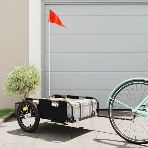 Xichuzi Fahrradanhänger Schwarz Oxford-Gewebe und Eisen, Fahrrad Anhänger, Lastenanhänger, Handwagen, Fahrrad-lastenanhänger, Lastenfahrrad 94171