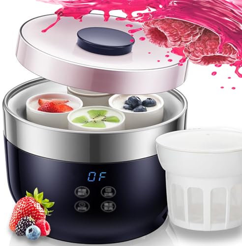 Ultimate Yogurt Maker With 6 Pcs Glass Jars, 1000ml Automatic Yogurt Maker Machine, Adjustable Temperature & Time Control, Stainless Steel Fermentation Machine For Yoghurt, Greek Yoghurt, Natto